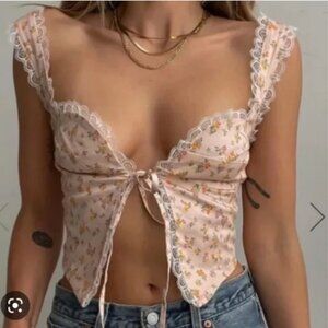 NWT Rumours Vineyard Haven Pink Floral Open Tie Front Corset Style Top -  Medium